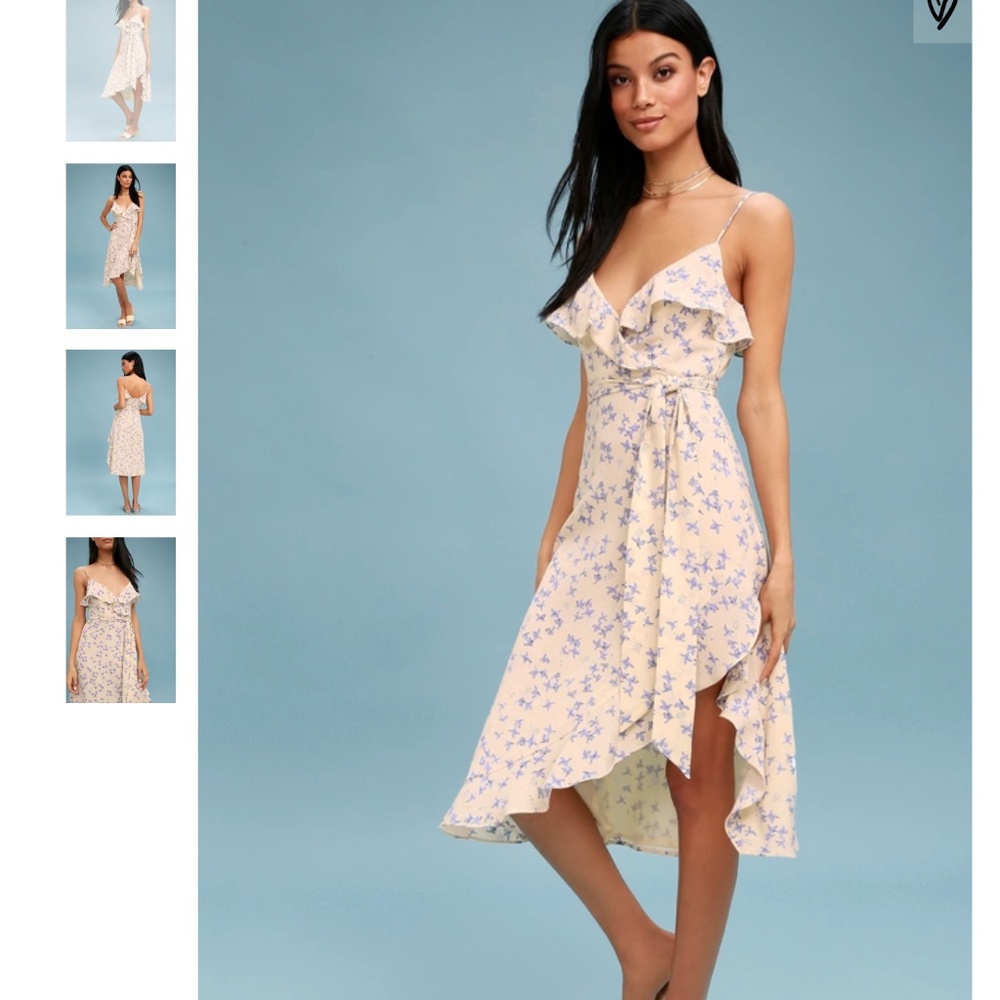 Lulu's Nude Floral Print Ruffled Midi Dress